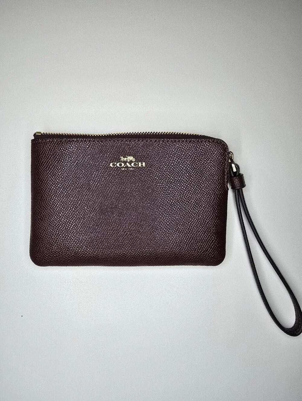 Coach Corner Zip Wristlet Crossgrain Leather Merlot Burgundy CV396 6